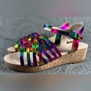 Thereabouts Girls Olive Metallic Multi Wedge Sandals NWT Size Little Girls 3